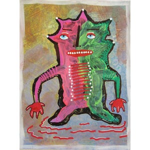 Raw Outsider Art Style Monster Painting Surreal Figurative Alternative Lowbrow Artwork
