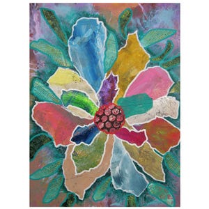 Flower Painting Mixed Media Floral Art Colouful Abstract Botanical Artwork