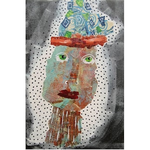 Weird lowbrow portret schilderij abstract gezicht kunst brut klein kunstwerk op canvas