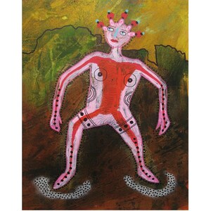 Outsider Art Original Figure Painting Drawing Weird Figurative Primitive Folk Artwork