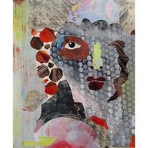 Raw Art Portrait Print Grey Brown Primitive Naive Expressionist Artwork