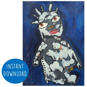 Printable Raw Outsider Wall Art Brutal Naive Surrealist Figure Print Downloadable Eclectic Artwork