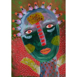 Uniek eclectisch kunstwerk Outsider Art Portretschilderij abstracte grillige engel