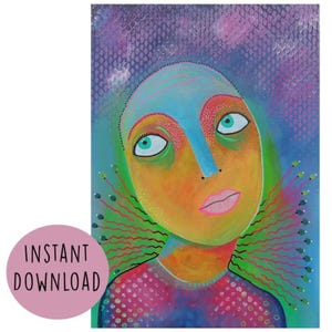 Outsider Art Portrait Print Downloadable Eclectic Bohemian Wall Decor DIY Printable Artwork