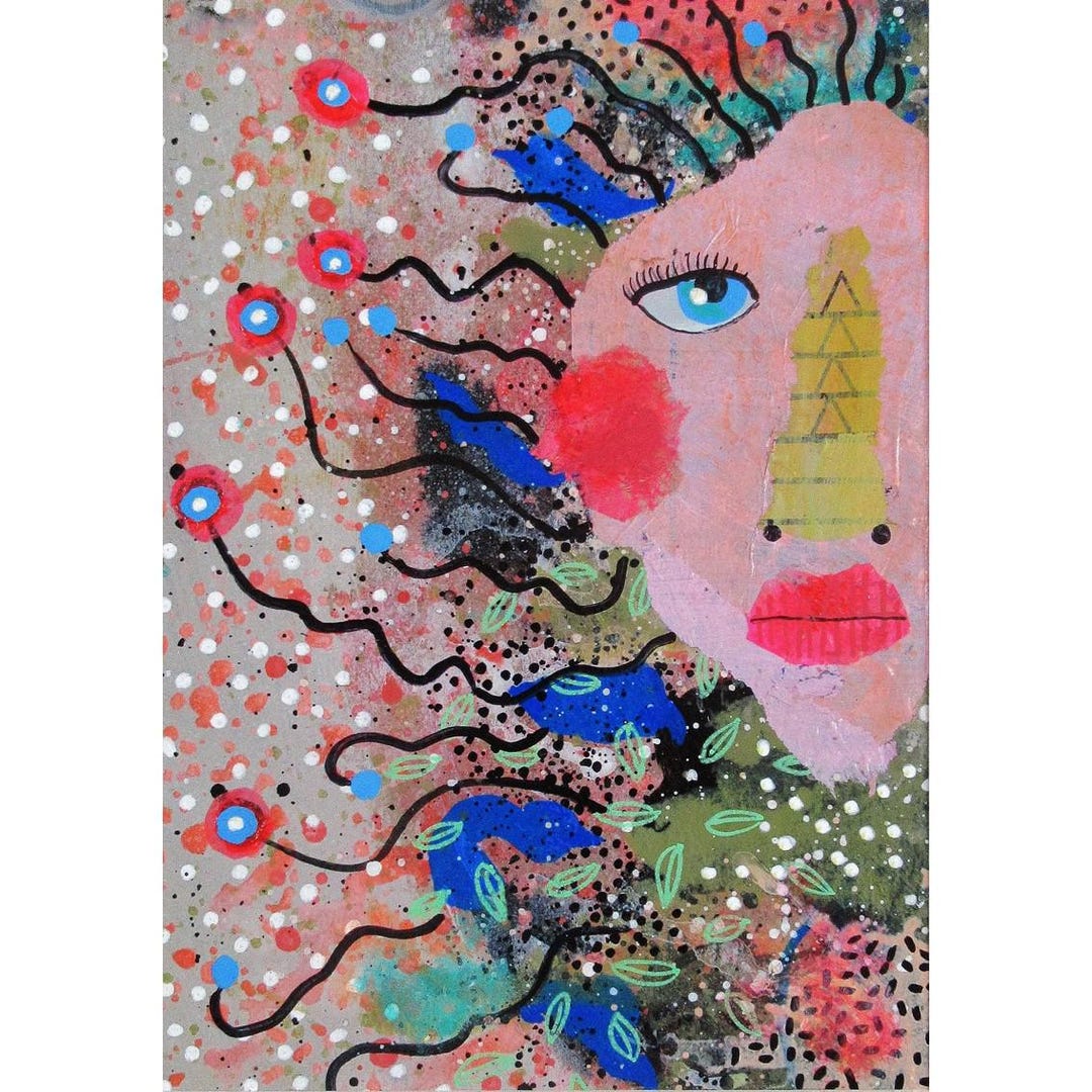 Pink Potrait Pink Portrait Painting Outsider Art Face Ready Mounted Small Artwork - Etsy