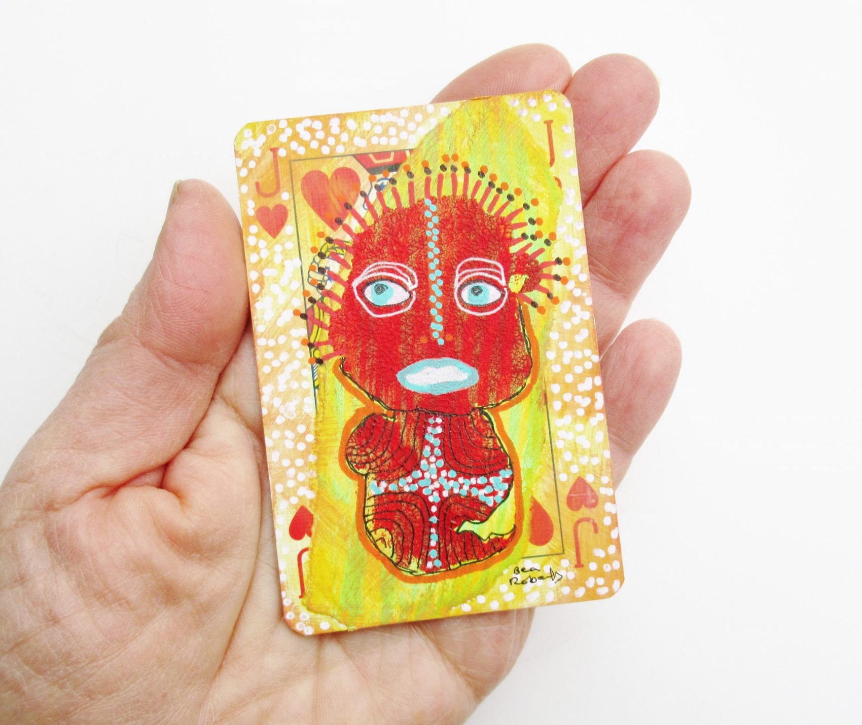 Painted Playing Card Illustrated Jack Of Hearts Altered Miniature Artwork Original Paintings Odd Strange Primitive Art Painted Playing Card Illustrated Jack Of Hearts Altered Miniature Artwork Original Paintings Odd Strange Primitive Art
