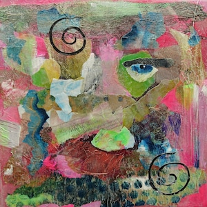 Klein abstract schminken roze groen collage gemengde techniek 8 x 8 inch diep canvas