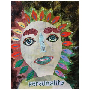 Abstract Portrait Painting Raw Outsider Art Brut Figures Mixed Media Collage
