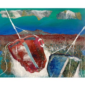 Coastal Themed Abstract Painting Boats Sea Sky Nautical Maritime Art On Canvas Marine Decor