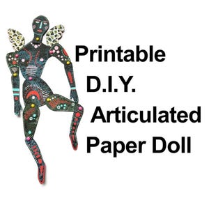 Articulated Paper Doll Jointed Quirky Folk Art Figure Printable Instant Download