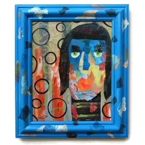 Colorful Portrait Painting Framed Outsider Art Brut Surreal Figure Artwork