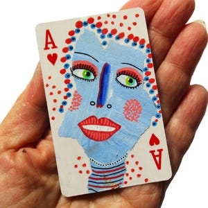 Painted Playing Card Illustrated Ace Of Hearts Altered Miniature Original Artwork
