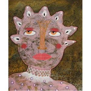 Outsider Art Brut Painting Illustration Weird Portrait Figure 8 x 10 Inch Mixed Media