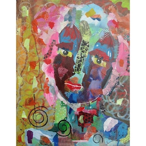 Original Portrait Contemporary Abstract Mixed Media Outsider Art Brut Artwork