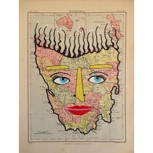 Illustration dessinée à la main sur la carte de la Tasmanie