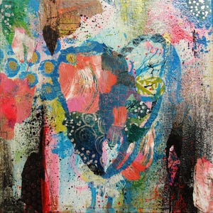 Abstract Heart Painting 10x10 Inch Colorful Mixed Media Art on Deep Canvas Bold Modern Love Wall Art