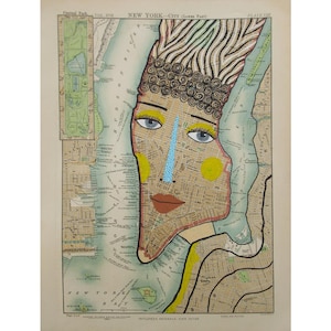 Illustration dessinée à la main sur la carte de New York City Art Brut Portrait dessin