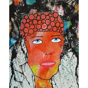 Outsider Art Portrait Painting Colourful Face Mixed Media Alternative Artwork 8x10&quot;