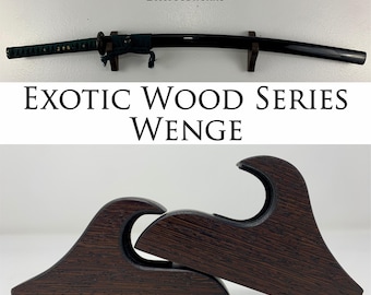 Wenge Minimalist Katana Sword Mount ~ Exotic Wood Series ~ 1 Pair ~ Custom Saber, Katana, Bokken, Display ~ Adjustable Sword Mount