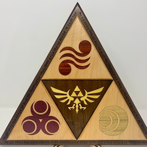Edición limitada Nintendo Legend of Zelda Wall Art ~ Trifuerza de poder, sabiduría y coraje ~ Videojuego coleccionable ~ Incrustación de madera exótica