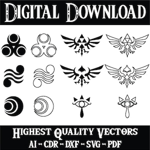 Zelda Triforce Symbols ~ High Quality Legend of Zelda Vectors ~ Digital Download ~ For Laser Engraving, Cups, T-Shirts, Vinyl, Stickers