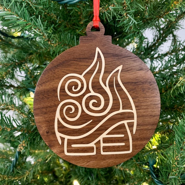 Water, Earth, Fire and Air Elements Christmas Tree Ornament ~ Avatar Ornament ~ Beautiful Wood Inlay Holiday Ornament