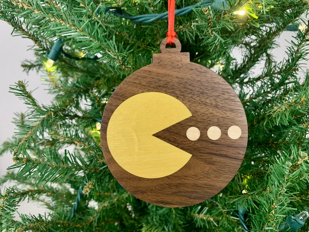 Pacman Christmas Tree Ornament Beautiful Wood Inlay Holiday Etsy