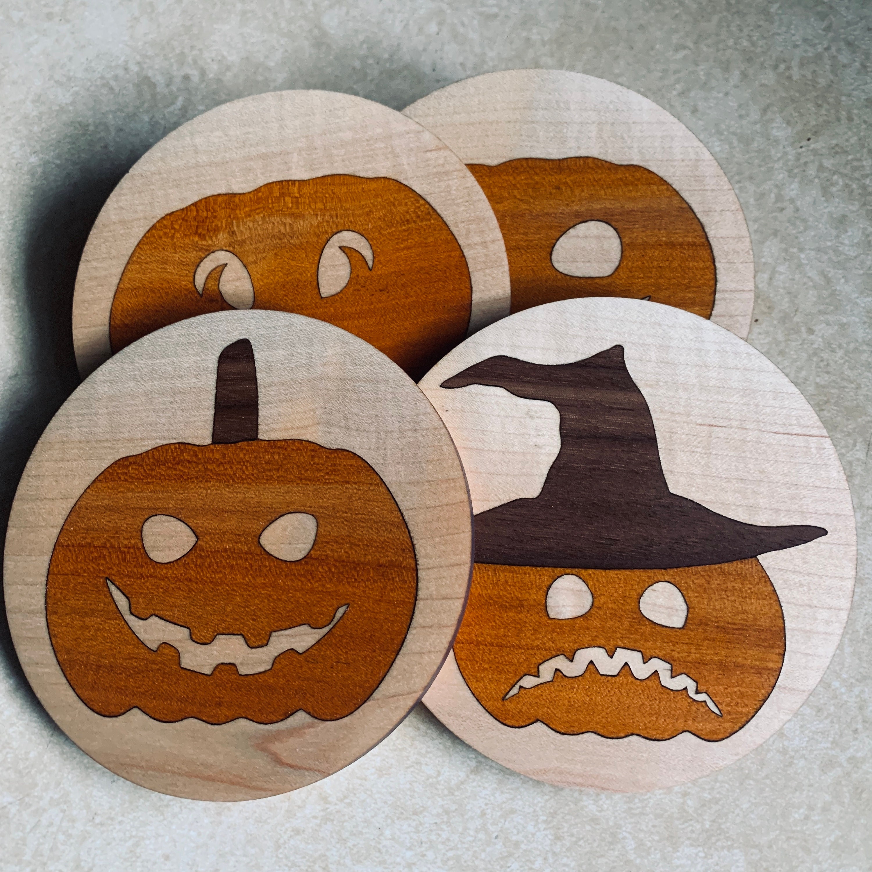 Exotic Wood Jack-o-lantern Halloween Coaster Set 4-piece Set - Etsy