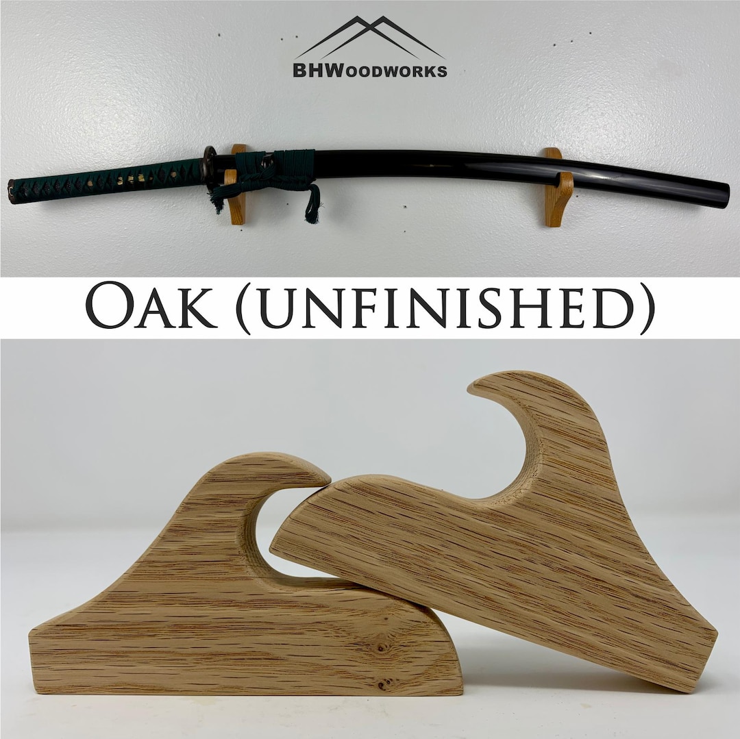 Oak (UNFINISHED) Minimalist Katana Sword Wall Mount ~ Solid Wood