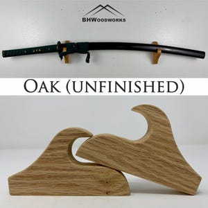 Oak (UNFINISHED) Minimalist Katana Sword Wall Mount ~ Solid Wood ~ Custom Saber, Katana, Bokken, Staff Display ~ Adjustable Display