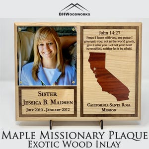 LDS Mormon Missionary Plaque 7x9 Maple ~ Custom Engraved with Beautiful Exotic Wood Inlay ~ Called to Serve