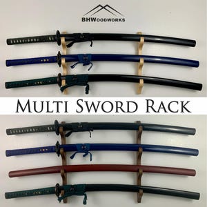 Walnut or Maple Multi Sword Rack ~ 2, 3, or 4 Swords ~ Minimalist Katana Sword Wall Mount ~ Custom Saber, Katana, Bokken, Staff Display