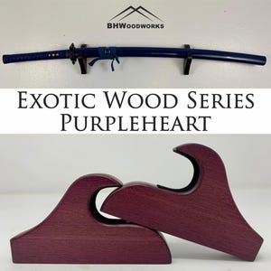 Purpleheart Minimalist Katana Sword Mount ~ Exotic Wood Series ~ 1 Pair ~ Custom Saber, Katana, Bokken, Display ~ Adjustable Mount