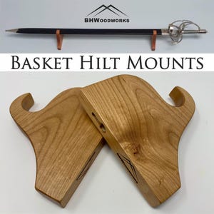 Minimalist Basket Hilt Rapier Wall Mount ~  1 Pair MADE TO ORDER ~ Solid Wood ~ Custom Sword, Saber, Rapier Display ~ Adjustable Sword Mount