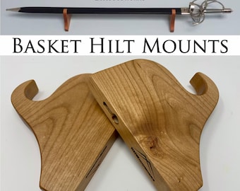 Minimalist Basket Hilt Rapier Wall Mount ~  1 Pair MADE TO ORDER ~ Solid Wood ~ Custom Sword, Saber, Rapier Display ~ Adjustable Sword Mount