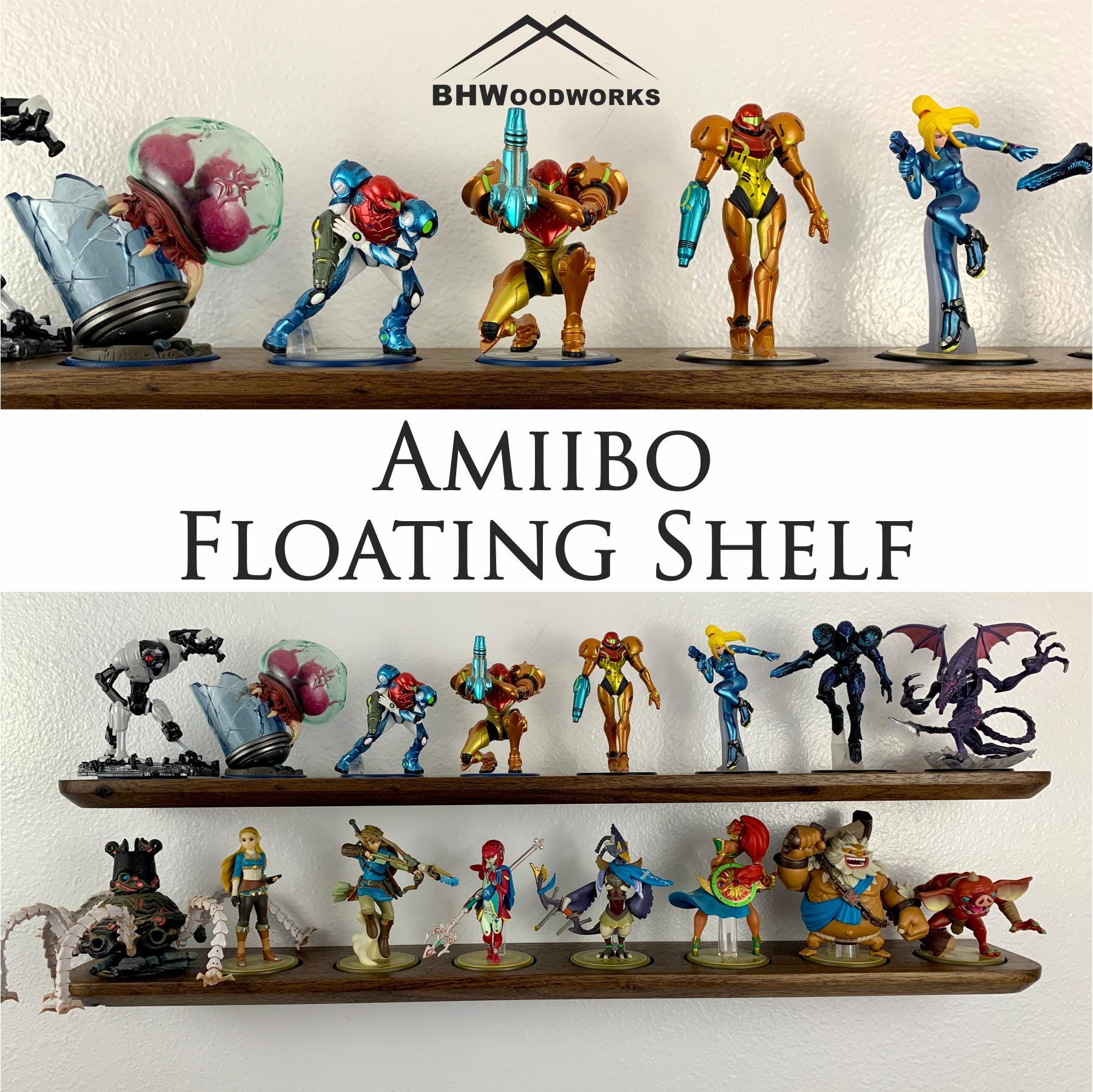 ウォールナット製Amiiboディスプレイ用フローティングシェルフ～数量 