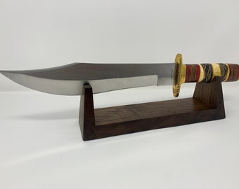 Solid Walnut Knife Display ~ LARGE 10" ~ Minimalist Wooden Knife Stand ~ High Quality Knife Mount ~Can Be Personalized or Engraved