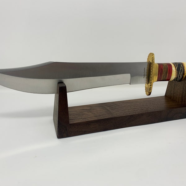 Solid Walnut Knife Display ~ LARGE 10" ~ Minimalist Wooden Knife Stand ~ High Quality Knife Mount ~Can Be Personalized or Engraved