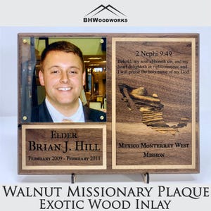 LDS Mormon Missionary Plaque 7x9 Walnut ~ Custom Engraved with Beautiful Exotic Wood Inlay ~ Called to Serve