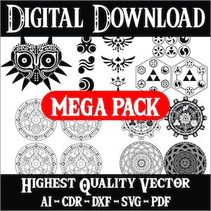 MEGA BUNDLE Zelda Vectors ~ Majora&#39;s Mask, Twilight Mirror, Clock Town, Gate of Time, and MORE! ~ Digital Download For Laser Engraving, etc.