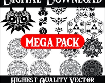 MEGA BUNDLE Zelda Vectors ~ Majora's Mask, Twilight Mirror, Clock Town, Gate of Time, and MORE! ~ Digital Download For Laser Engraving, etc.