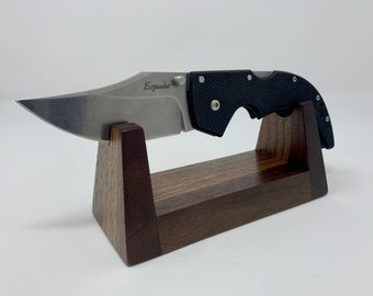 Solid Walnut Knife Display ~ SMALL 6" ~ Minimalist Wooden Knife Stand ~ High Quality Knife Mount ~Can Be Personalized or Engraved