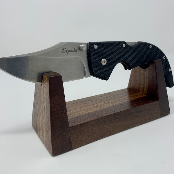 Solid Walnut Knife Display ~ SMALL 6" ~ Minimalist Wooden Knife Stand ~ High Quality Knife Mount ~Can Be Personalized or Engraved