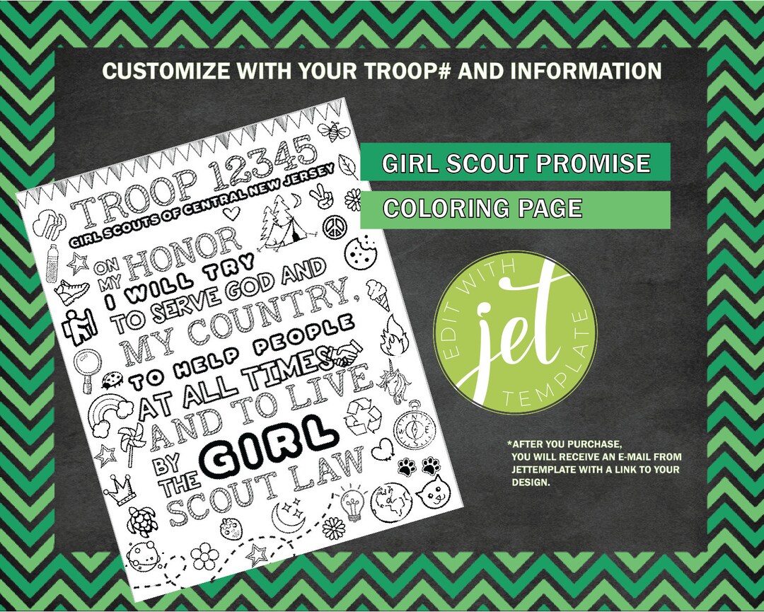 EDITABLE Girl Scout Promise Coloring Page 8x10 Edit & Etsy