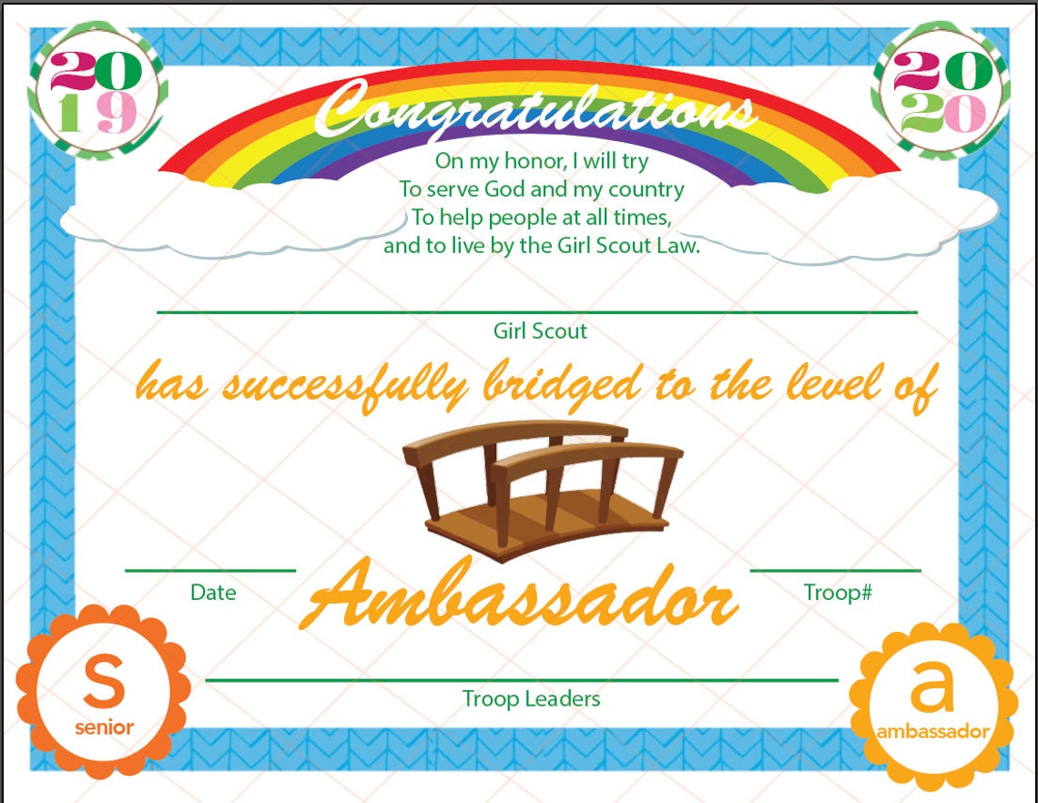 EDITABLE GS Bridging Certificate Senior to Ambassador 8x10 | Etsy
