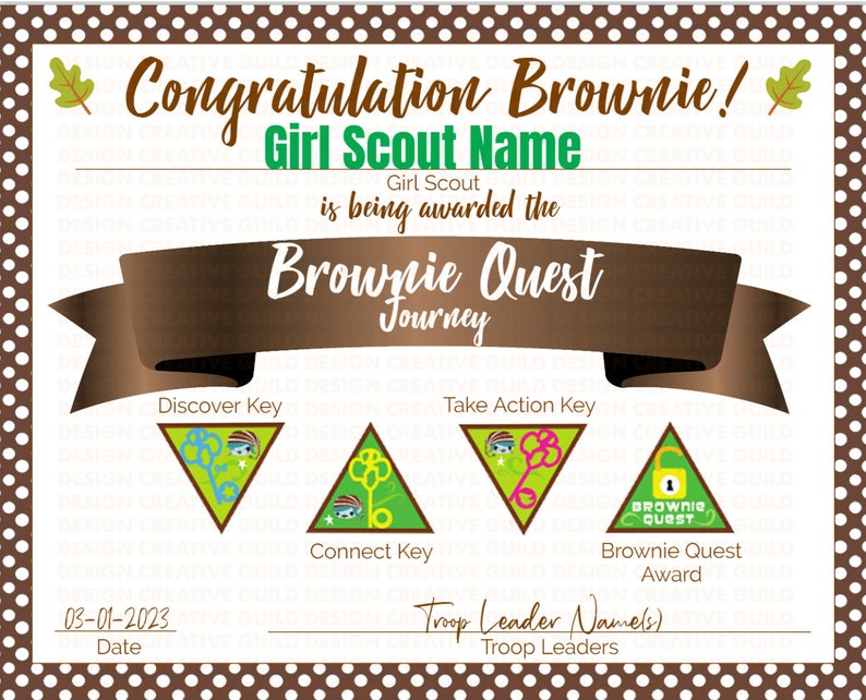 EDITABLE GS Brownie Quest Journey Certificate Customize and Etsy