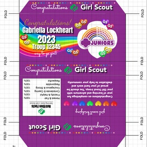 EDITABLE Junior Girl Scout - Skittles 3.5oz Box Candy Wrapper - Girl Scout Bridging Ceremony - Edit with Jettemplate