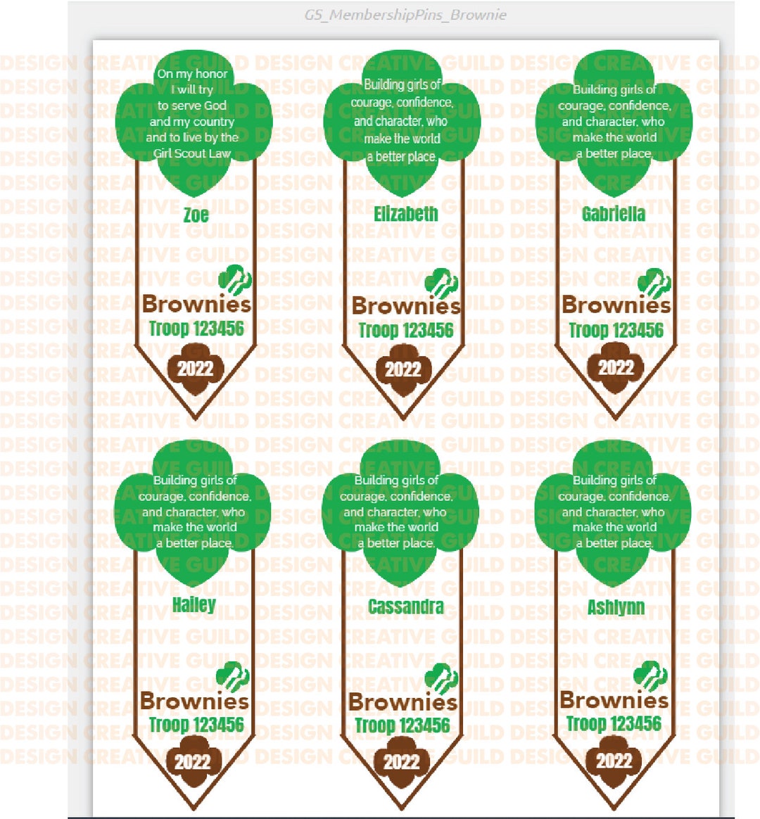 EDITABLE GS Membership Pin BROWNIE 8x10 Print From Home Etsy