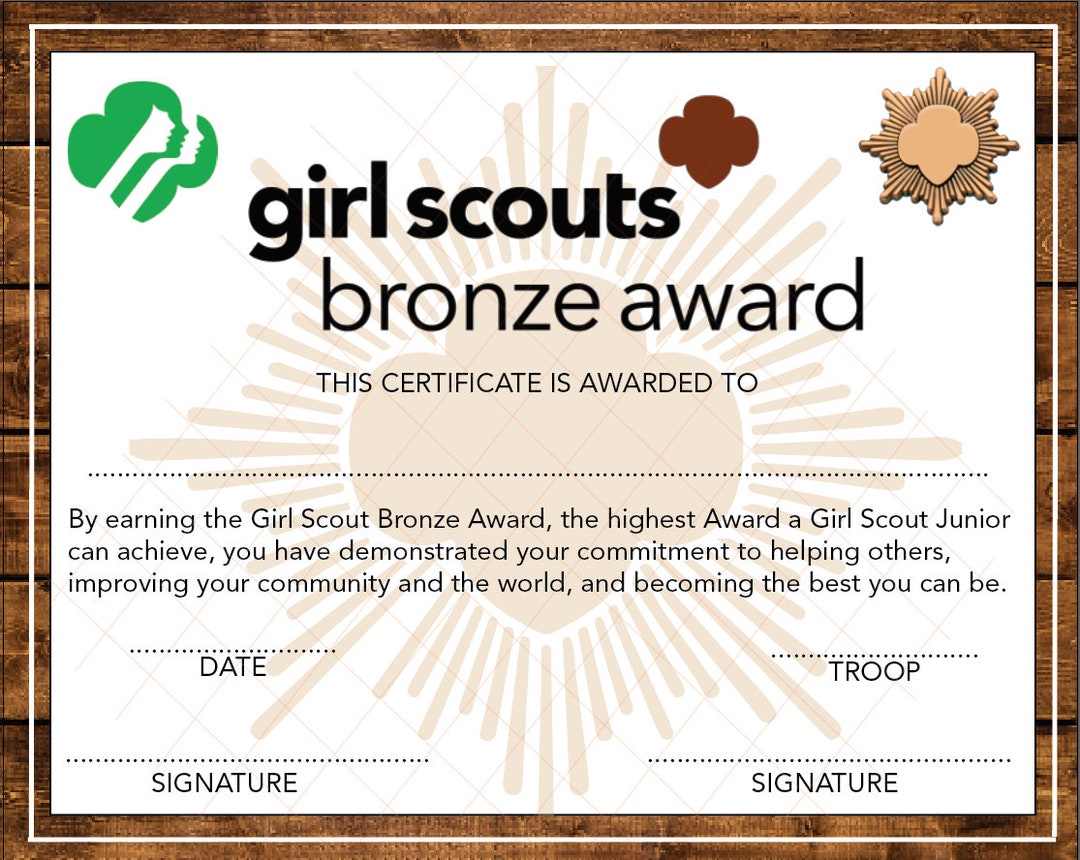 EDITABLE Girl Scout Bronze Award Junior 8x10 Print From Home With ...