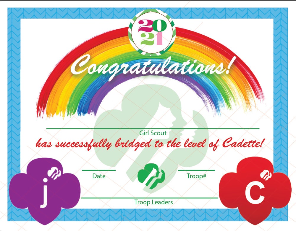 EDITABLE GS Bridging Certificate Junior to Cadette 8x10 | Etsy